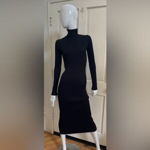 ZARA KNIT NEW! Black Ribbed Viscose Knit Turtleneck Midi Bodycon Sweater Dress M